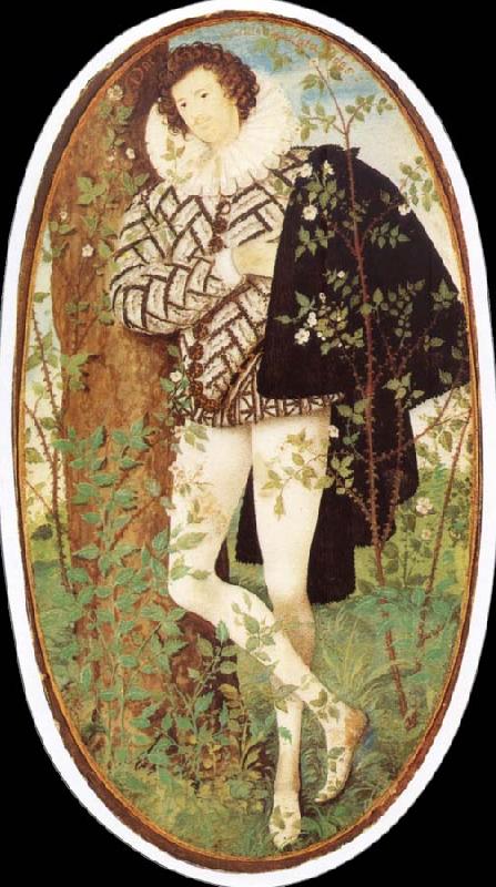Nicholas Hilliard Leaning younger in rose bush oil painting image